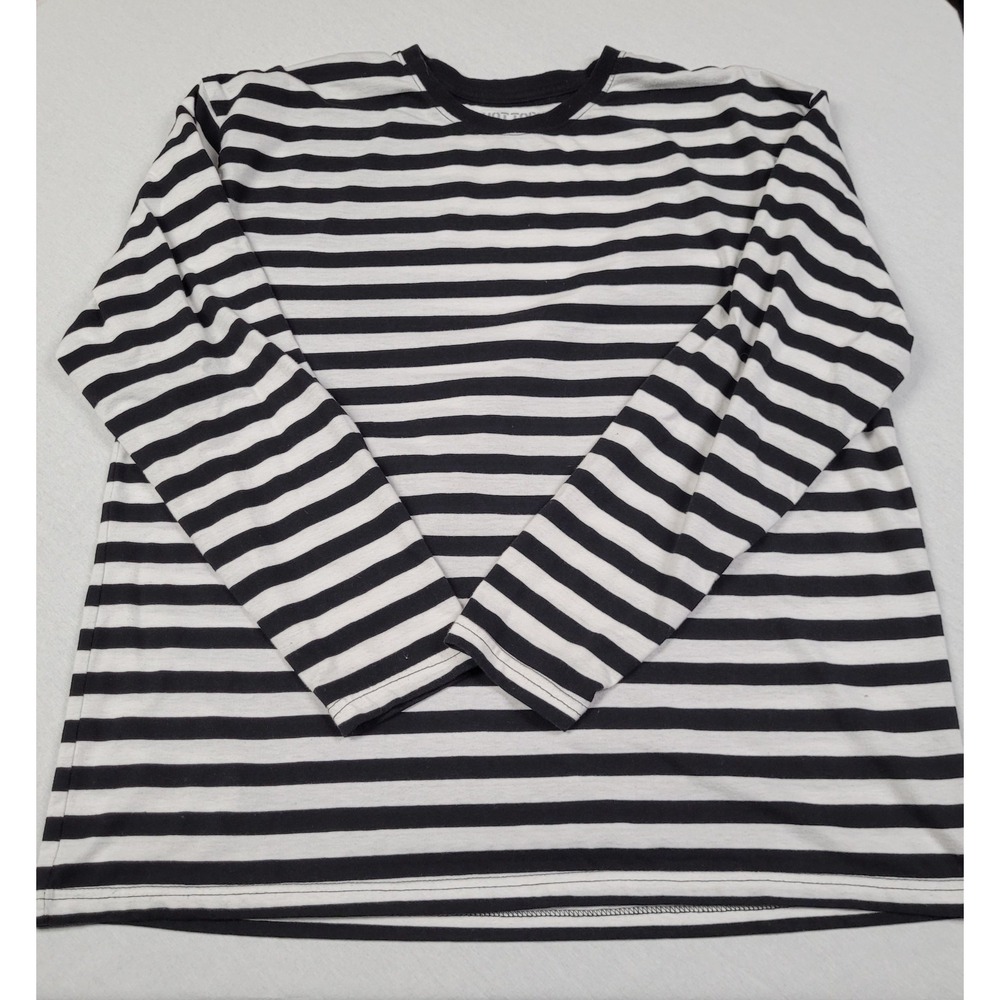 Hot Topic Men's Black and White Striped Long-sleeve Crewneck T-shirt Size 2XL